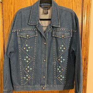 Turquoise Studded Western Denim Jacket